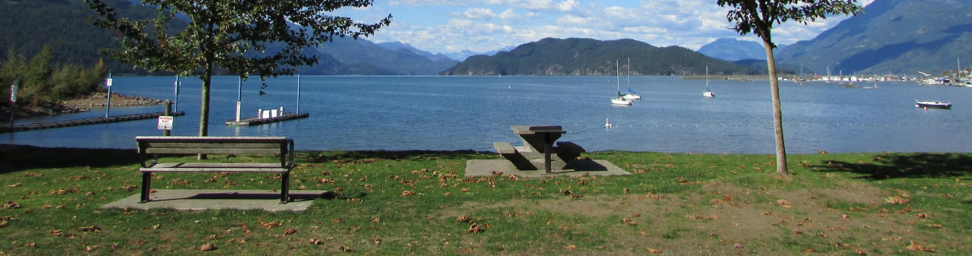 Harrison Hot Springs beach facing the lake