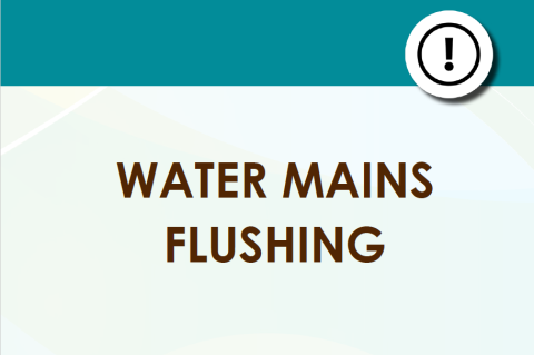 Public Notice image stating "Water Mains Flushing"